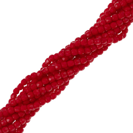 100 Czech Fire Polished 3mm Round Bead Opaque Red (93200)