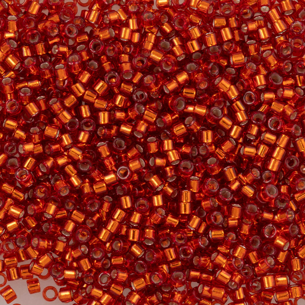 Miyuki Delica Seed Bead 11/0 Silver Lined Orange-Red Dyed 2-inch Tube DB601