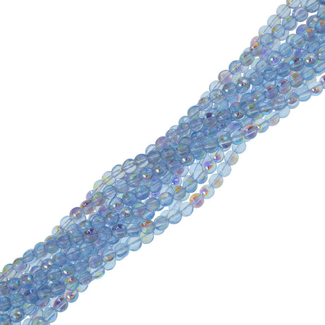 100 Czech 6mm Pressed Glass Round Beads Blue Sky AB (30010X)