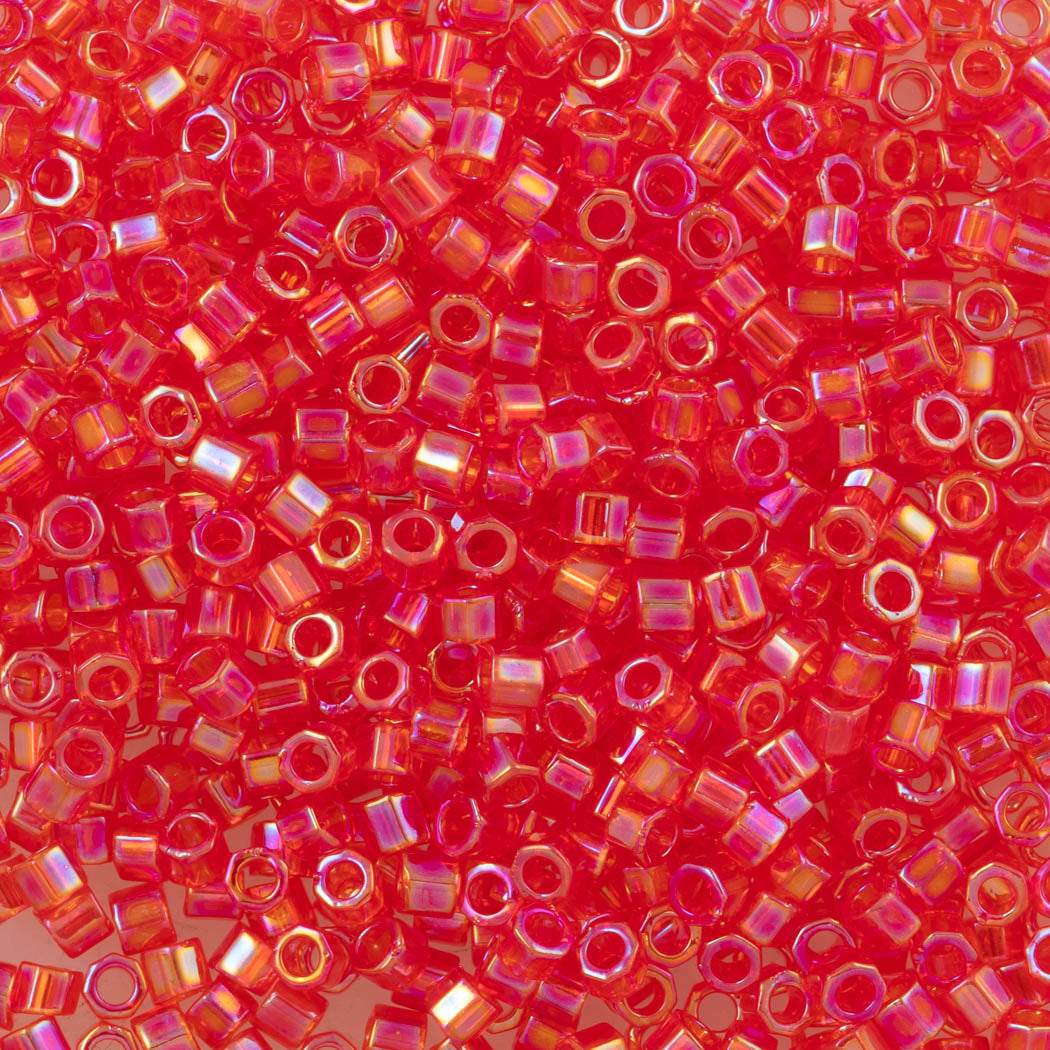 Miyuki Hex Cut Delica Seed Bead 10/0 Transparent Strawberry AB 2-inch Tube DBMC172