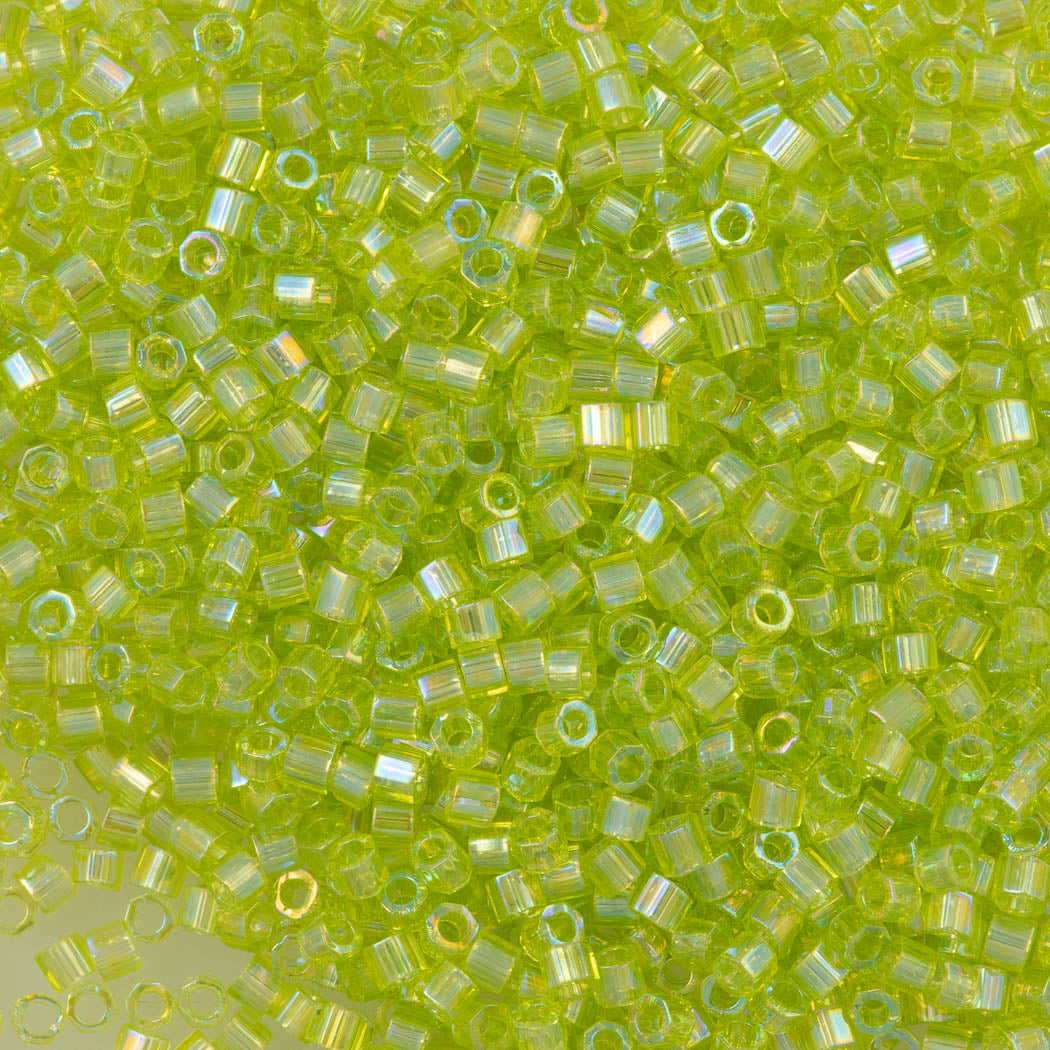 Miyuki Hex Cut Delica Seed Bead 10/0 Transparent Peridot AB 2-inch Tube DBMC174