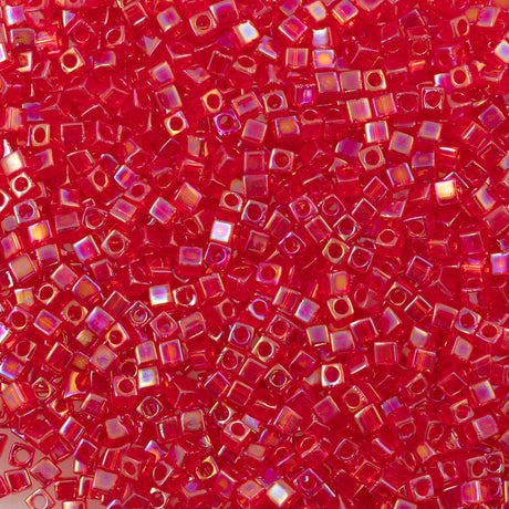 Miyuki 1.8mm Cube Seed Bead Transparent Red AB 8g Tube (254)