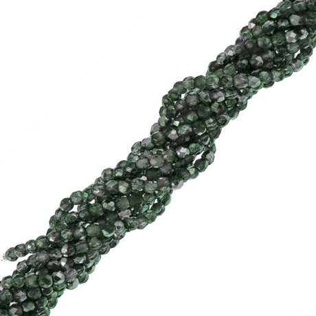 100 Czech Fire Polished 2mm Round Bead Fern Green Mirror (55070K)