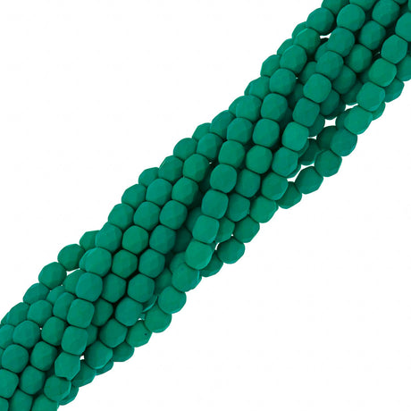 100 Czech Fire Polished 4mm Round Bead Neon Emerald (25128)