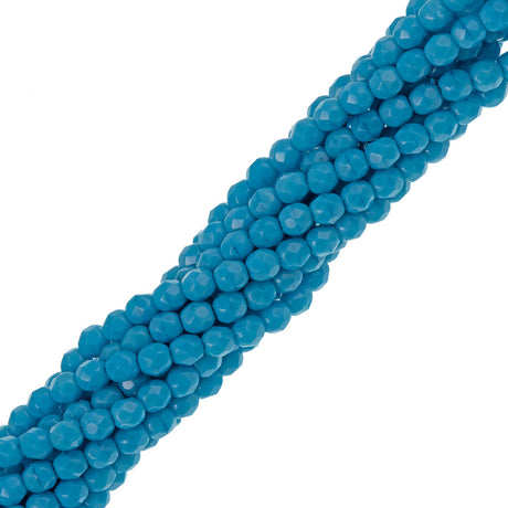 100 Czech Fire Polished 4mm Round Bead Opaque Blue Turquoise (63050)