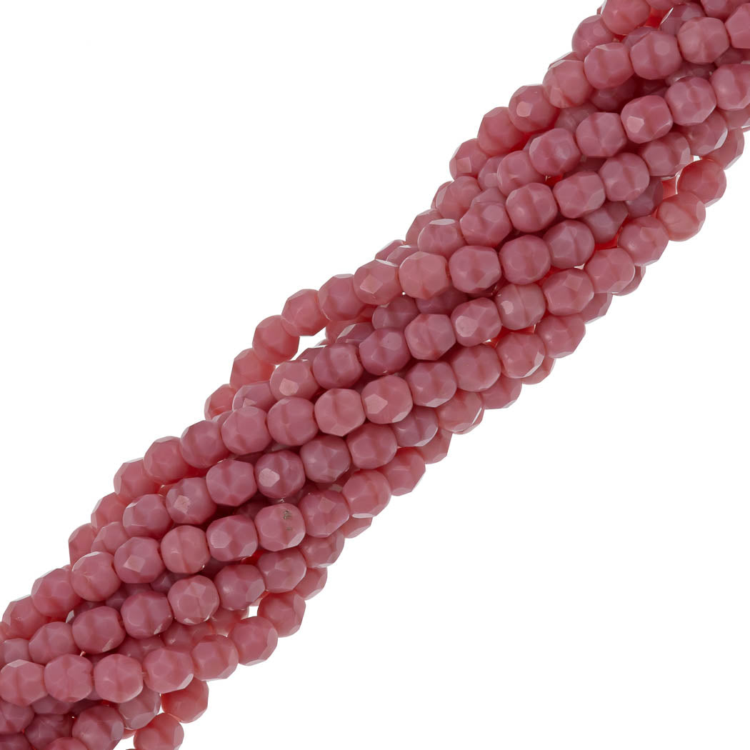 100 Czech Fire Polished 4mm Round Bead Pink Coral (74020)