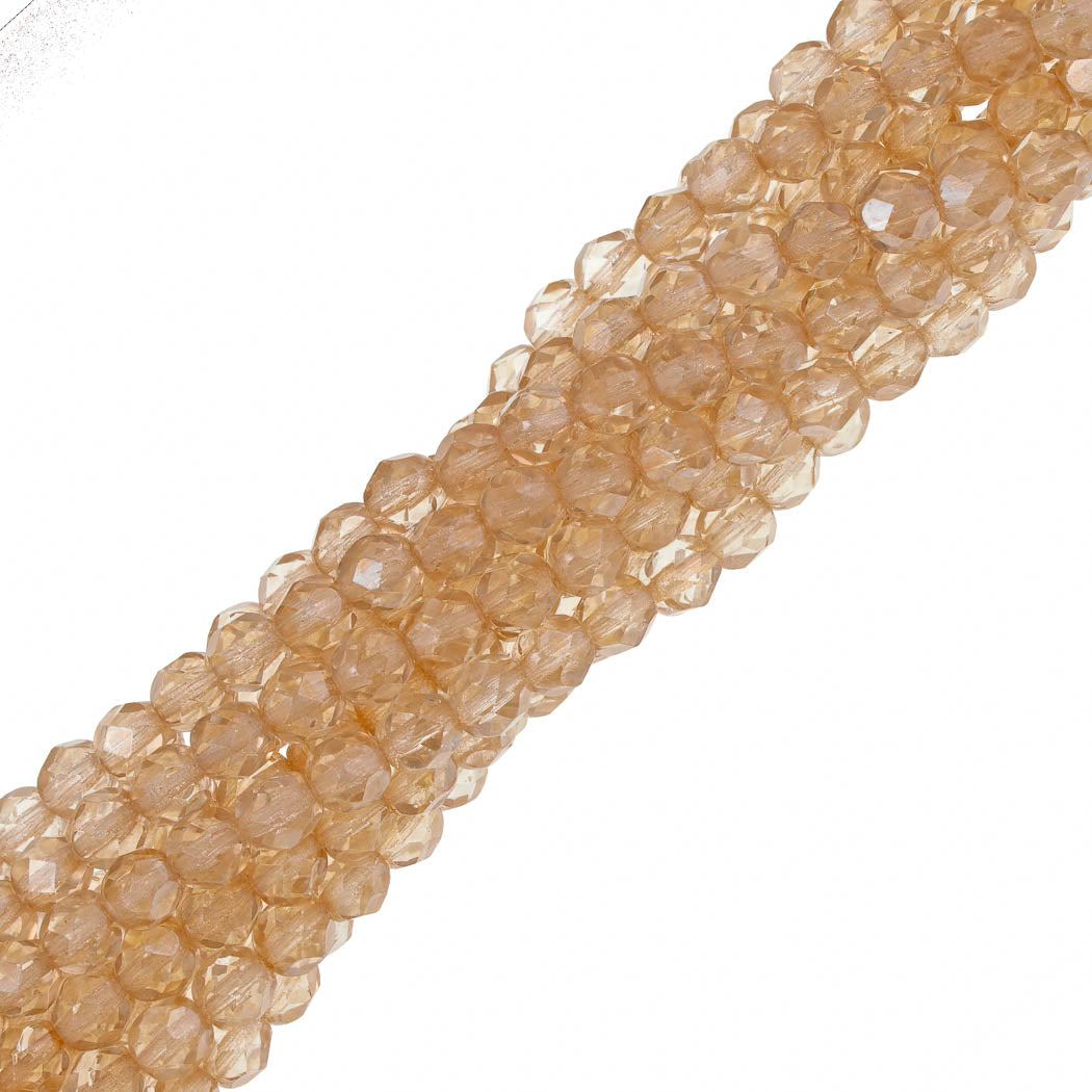 50 Czech Fire Polished 6mm Round Bead Transparent Champagne Luster (14413)