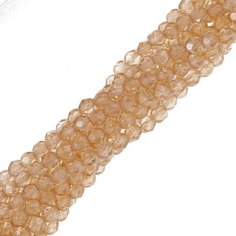 50 Czech Fire Polished 6mm Round Bead Transparent Champagne Luster (14413)