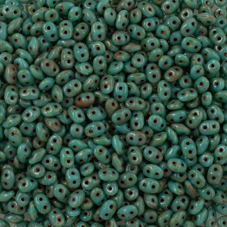 Super Duo 2x5mm Two Hole Beads Opaque Turquoise Dark Travertin (63130TD)