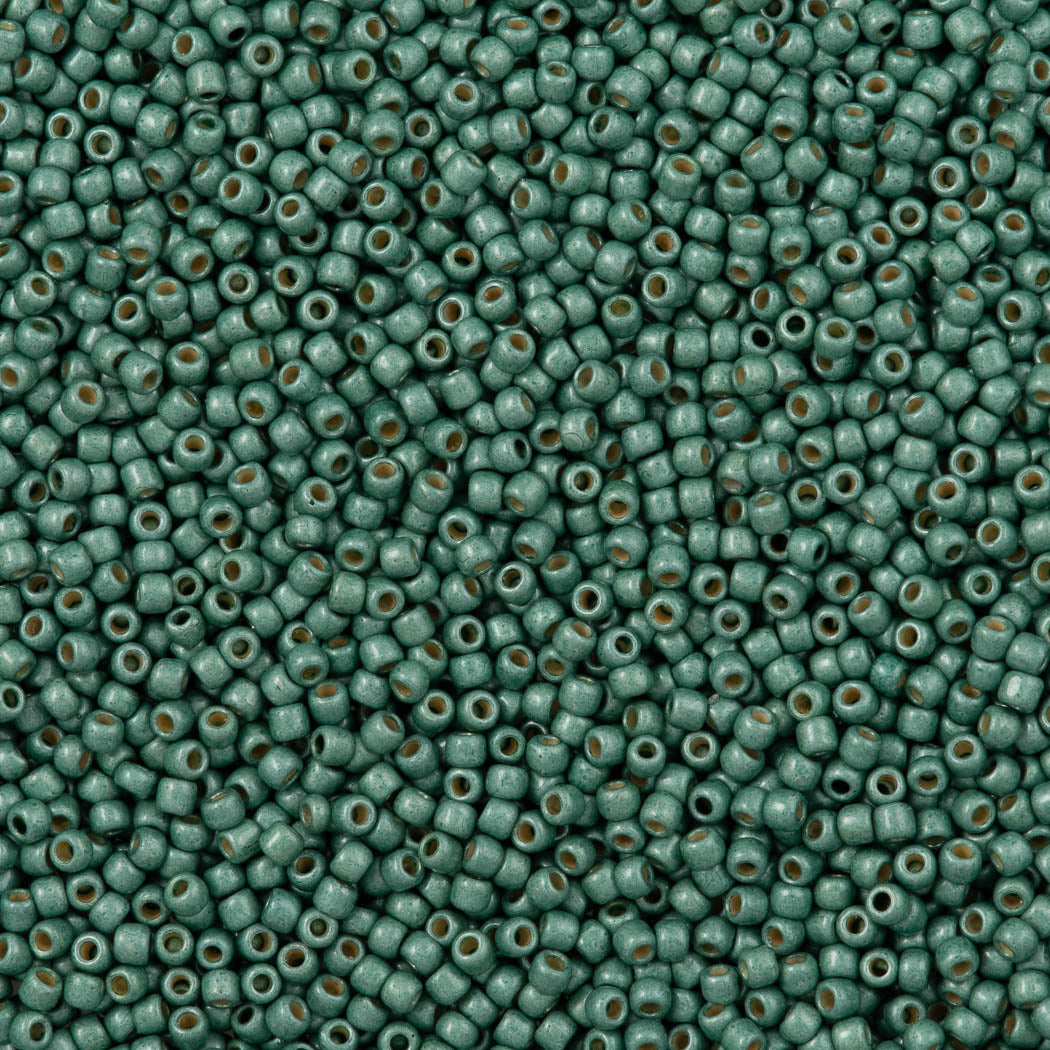 50g Toho Round Seed Bead 11/0 PermaFinish Matte Galvanized Jade Green (589PFF)