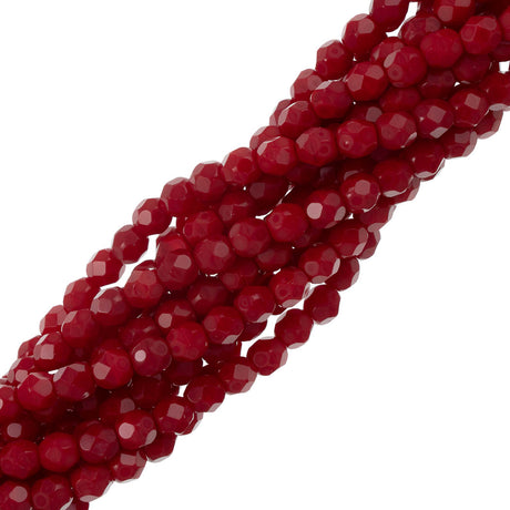 50 Czech Fire Polished 6mm Round Bead Milky Oxblood (91260)