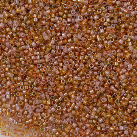 25g Miyuki Delica Seed Bead 11/0 Inside Color Lined Golden Peach Mix DB987