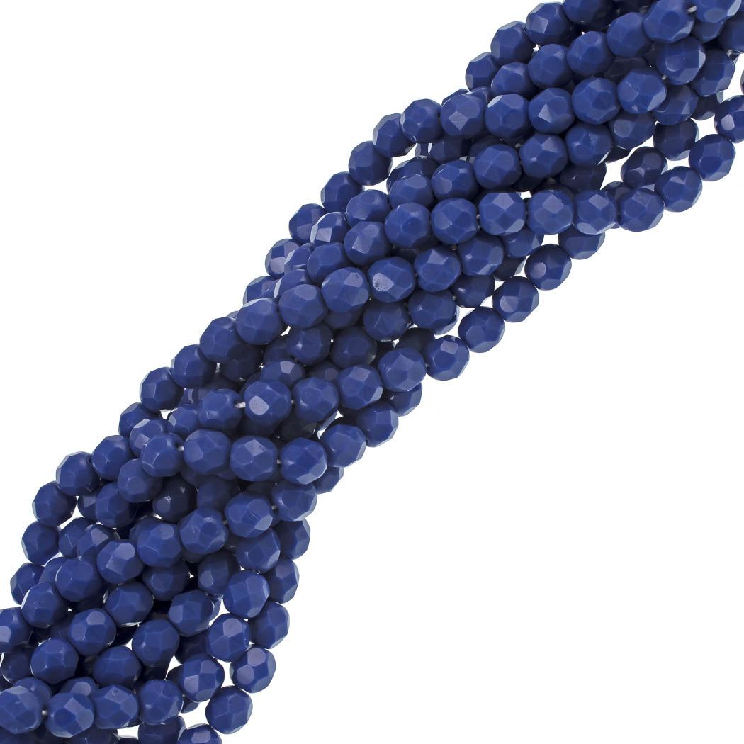 50 Czech Fire Polished 6mm Round Bead Opaque Blue (33040)