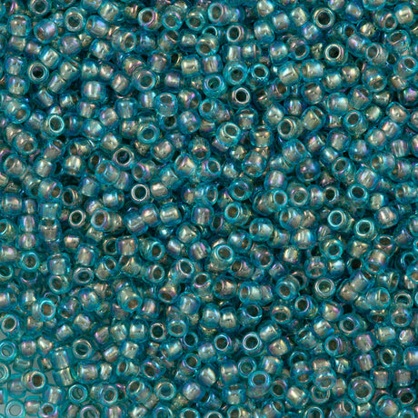 50g Toho Round Seed Bead 8/0 Inside Color Lined Gold Aqua AB (995)