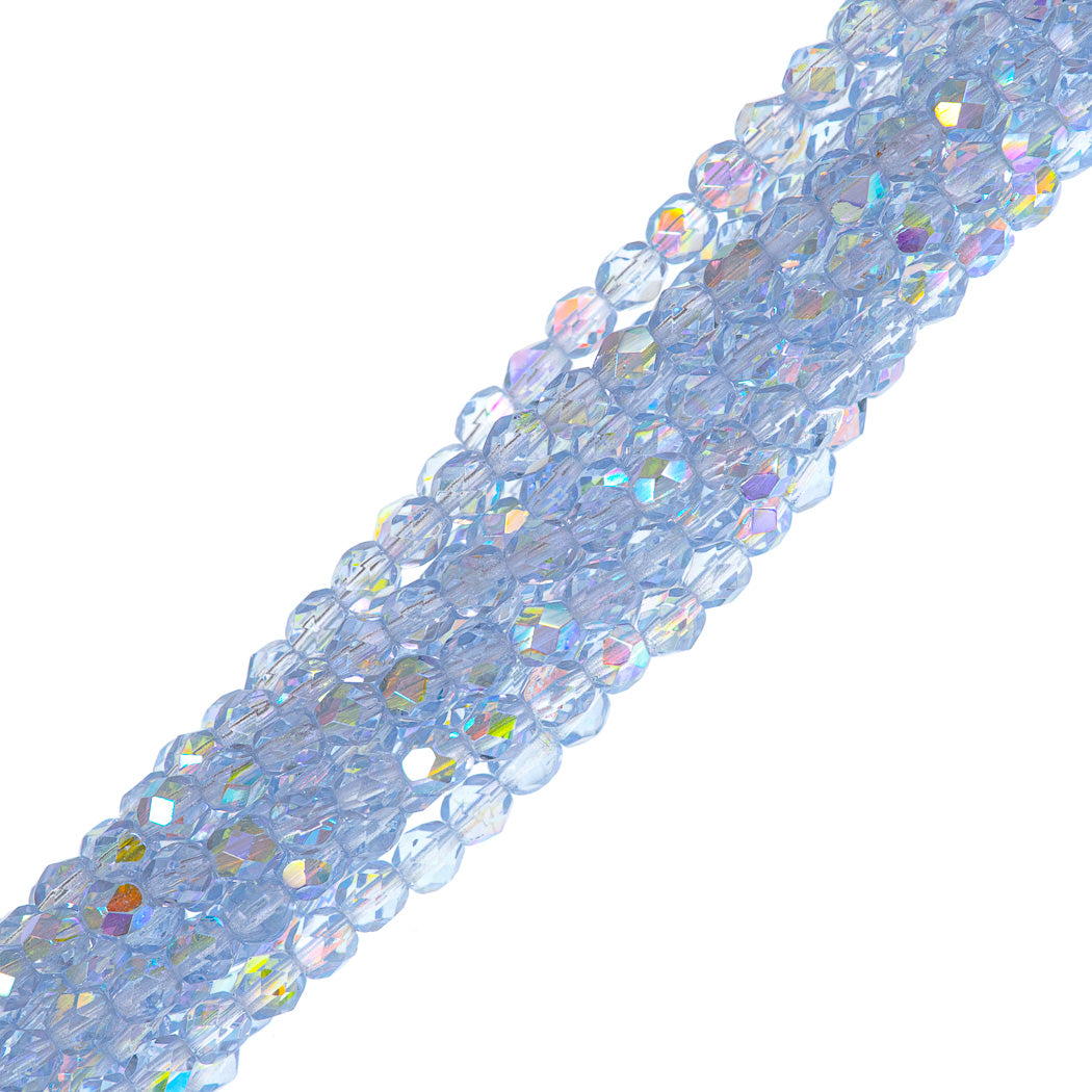 100 Czech Fire Polished 3mm Round Bead Blue Sky AB (30010X)