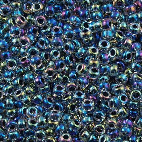 50g Miyuki Round Seed Bead 11/0 Inside Color Lined Noir AB (283)