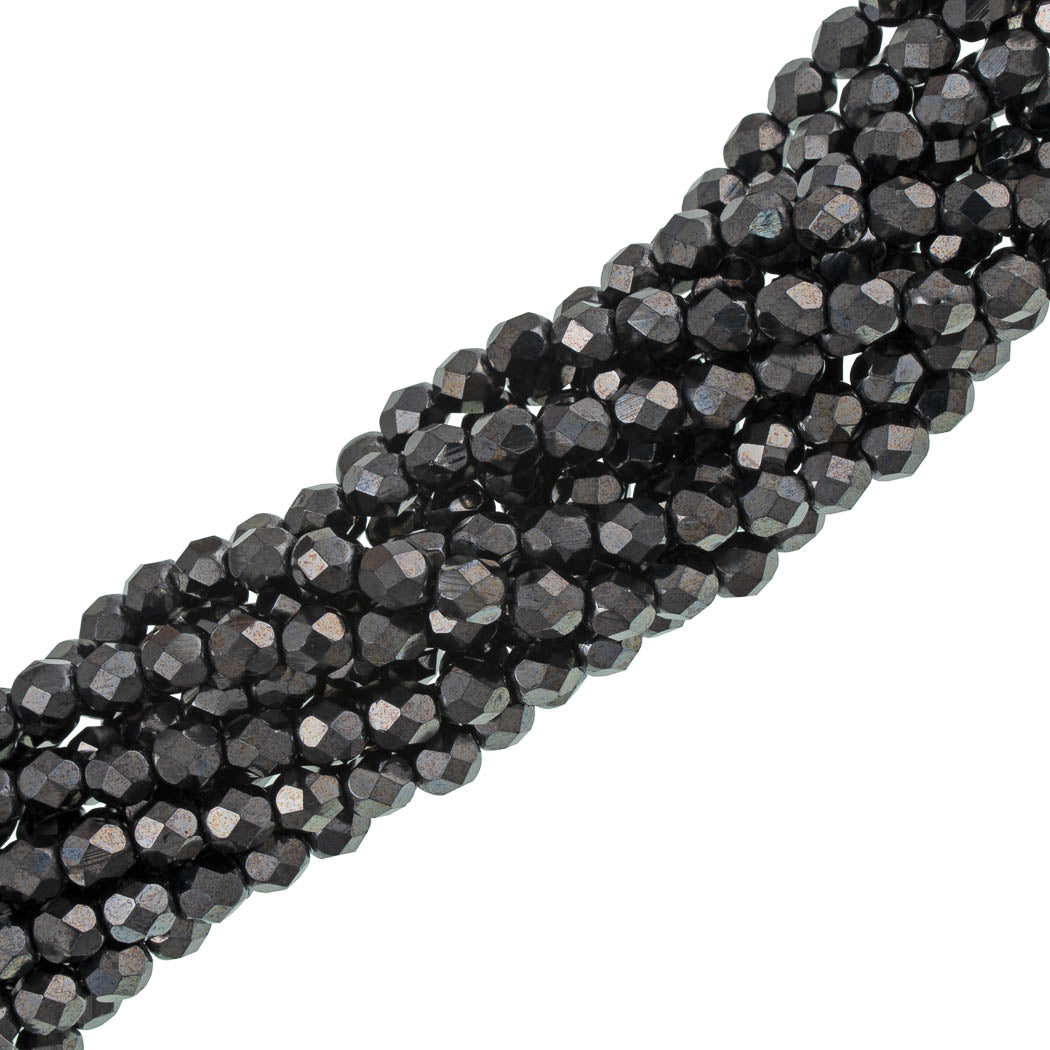 50 Czech Fire Polished 6mm Round Bead Hematite (14400)