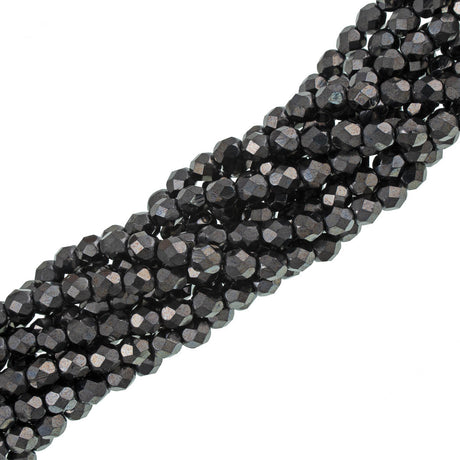 50 Czech Fire Polished 6mm Round Bead Hematite (14400)