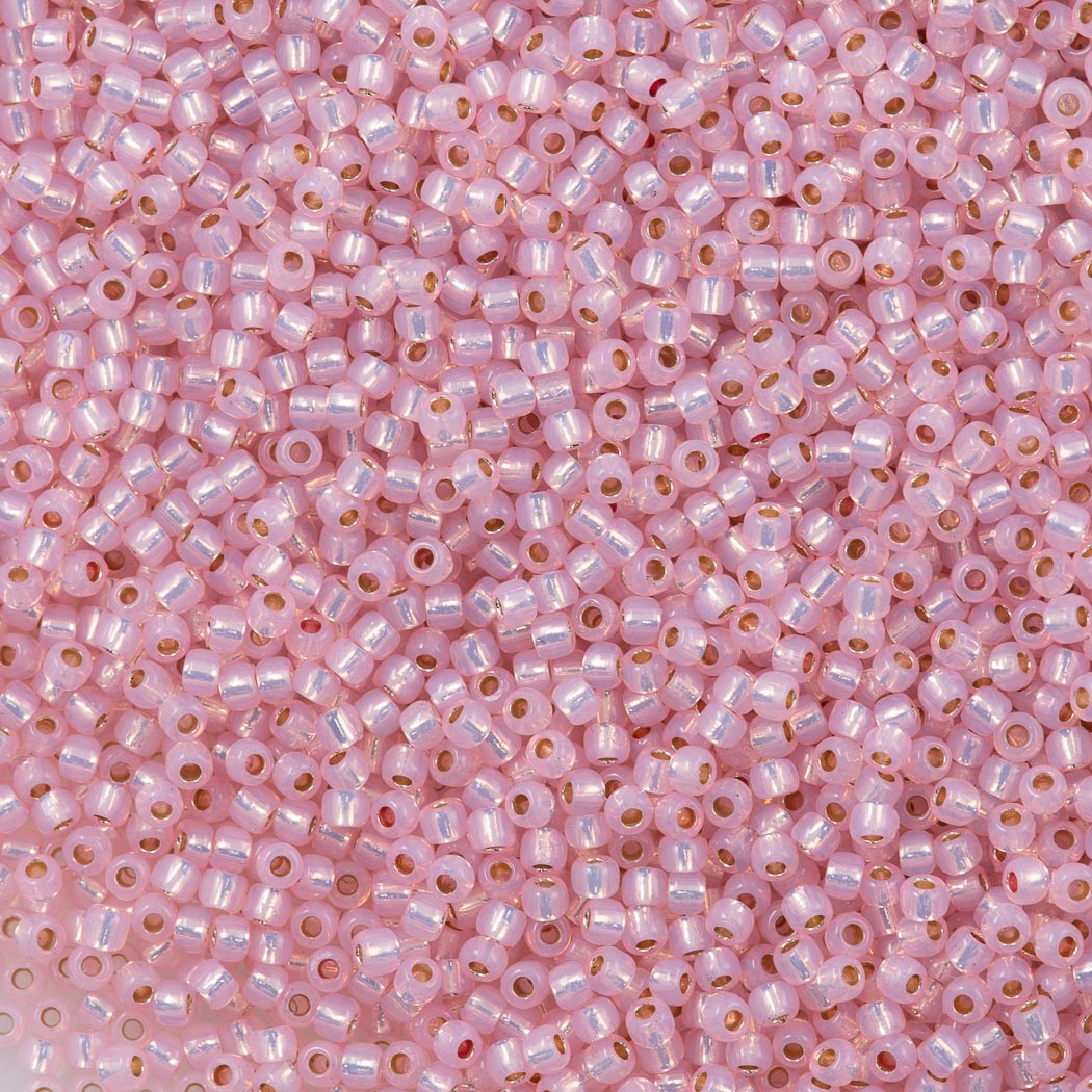 Toho Round Seed Bead 11/0 PermaFinish Silver Lined Milky Baby Pink (2105PF)