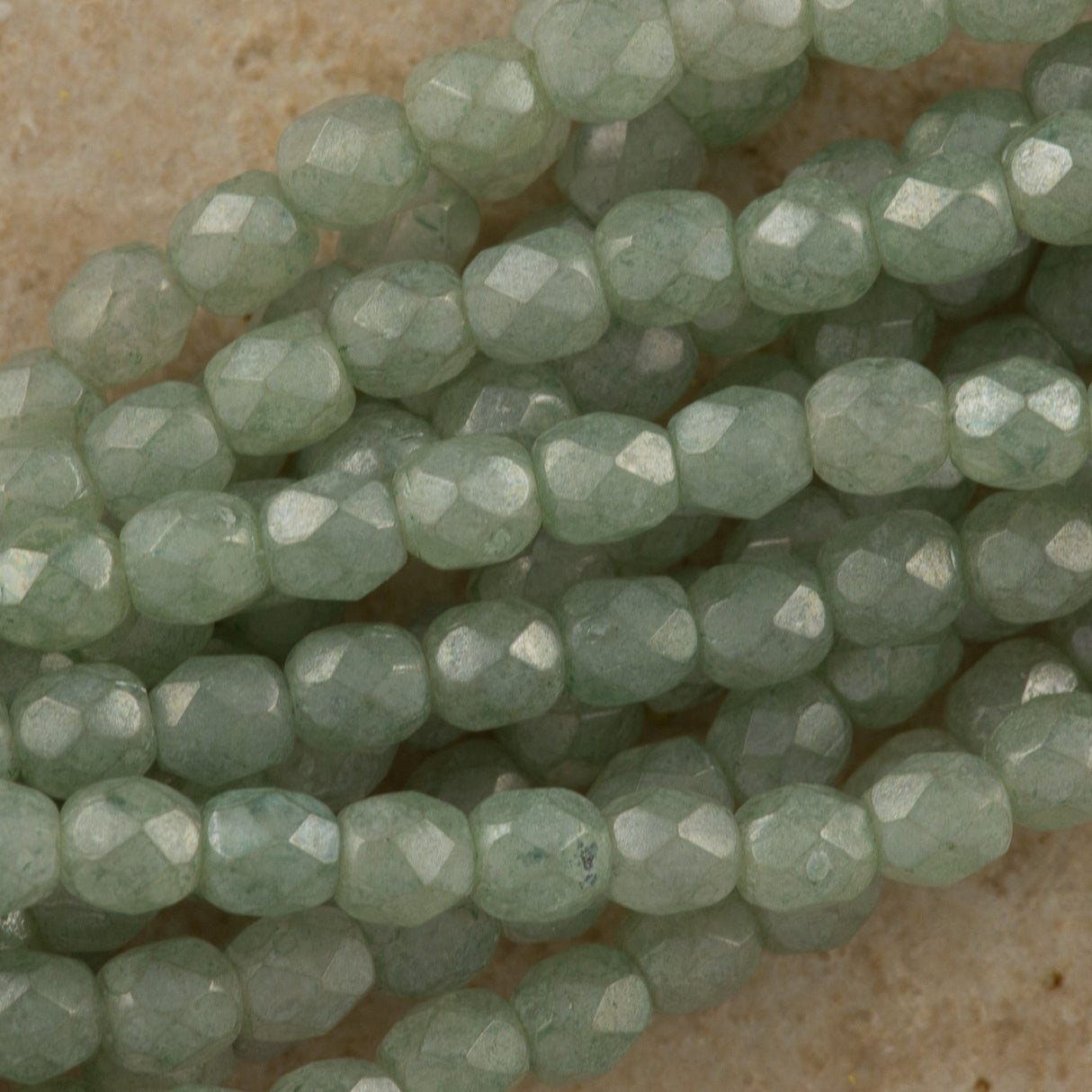 50 Czech Fire Polished 6mm Round Bead Stone Green Luster (64454)