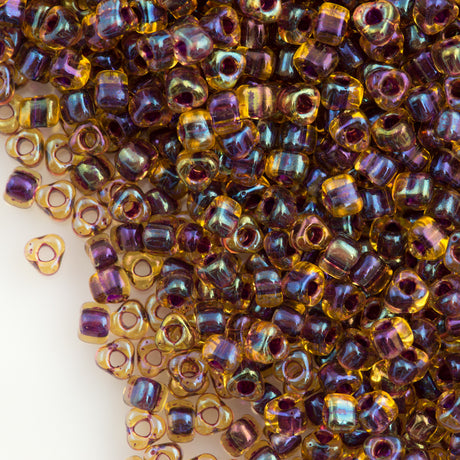 Miyuki Triangle Seed Bead 5/0 Dark Amethyst Lined Topaz 21g Tube (1839)