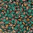 Super Duo 2x5mm Two Hole Beads Opaque Turquoise Capri Gold 22g Tube (63130CG)