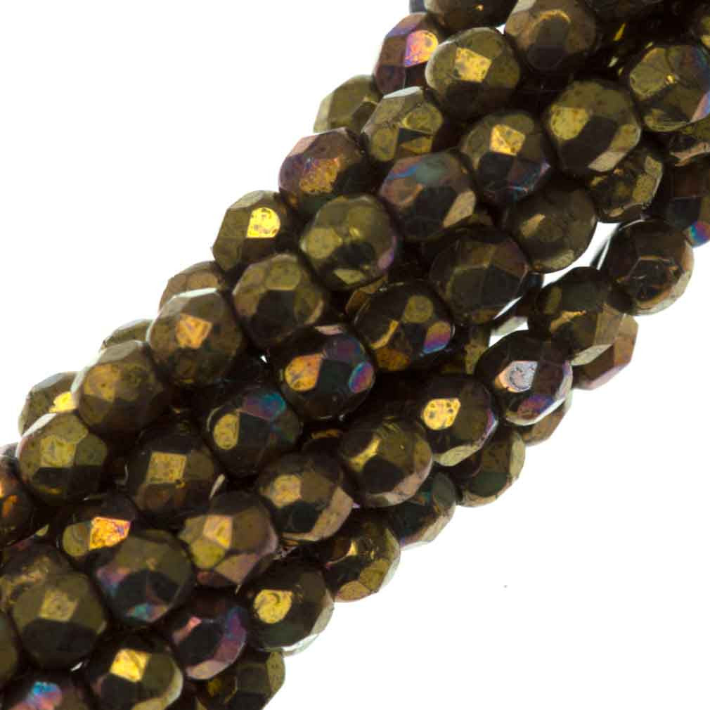 100 Czech Fire Polished 2mm Round Bead Oxidized Bronze Clay (15768)