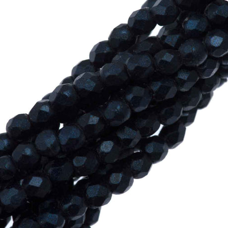 100 Czech Fire Polished 2mm Round Bead Metallic Suede Dark Blue (79032)