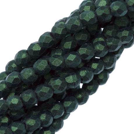 100 Czech Fire Polished 2mm Round Bead Metallic Suede Light Green (79051)