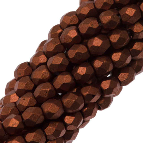 100 Czech Fire Polished 3mm Round Bead Matte Metallic Antique Copper (01750K)