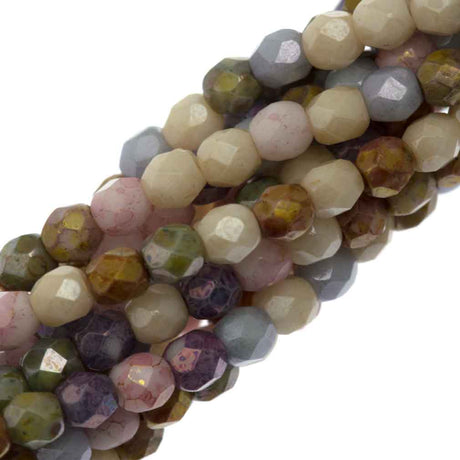 100 Czech Fire Polished 4mm Round Bead Opaque Luster Mix Color (10000P)