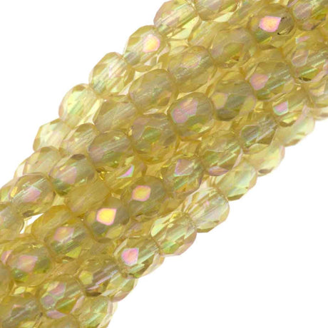 100 Czech Fire Polished 3mm Round Bead Light Topaz Luster Iris (10020LR)