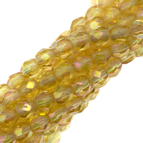 100 Czech Fire Polished 3mm Round Bead Topaz Luster Iris (10060LR)