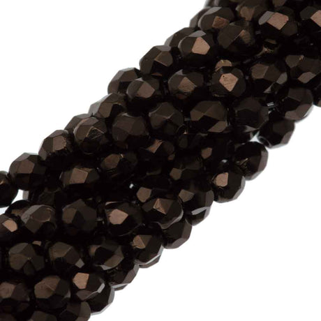 100 Czech Fire Polished 4mm Round Bead Chocolate Bronze (14435B)