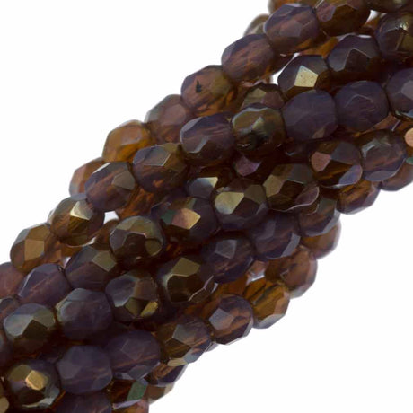 100 Czech Fire Polished 3mm Round Bead Milky Amethyst Celsian (21010Z)