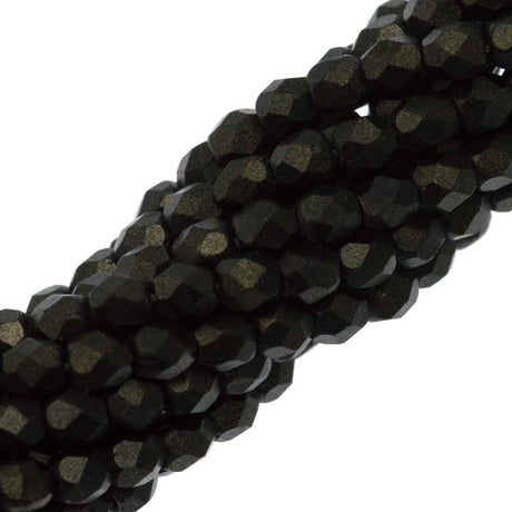 100 Czech Fire Polished 3mm Round Bead Metallic Suede Dark Green (79082)