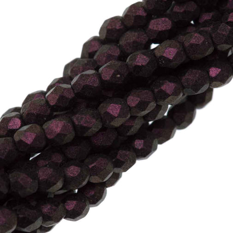 100 Czech Fire Polished 3mm Round Bead Polychrome Pink Olive (94106)