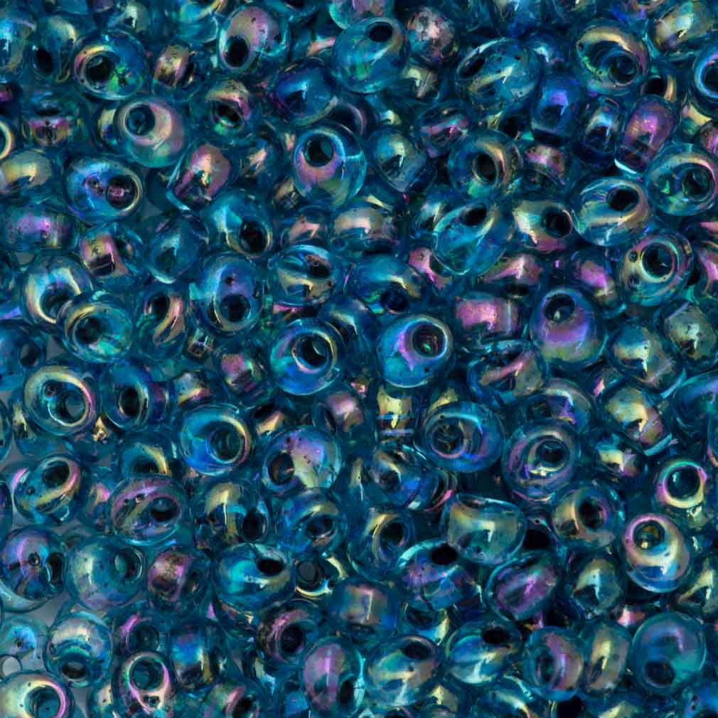 Miyuki 4mm Magatama Seed Bead Noir Inside Color Lined Aqua AB 10g (2168)