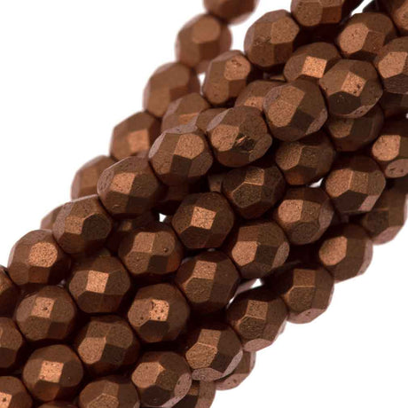 100 Czech Fire Polished 4mm Round Bead Matte Metallic Copper (01770K)