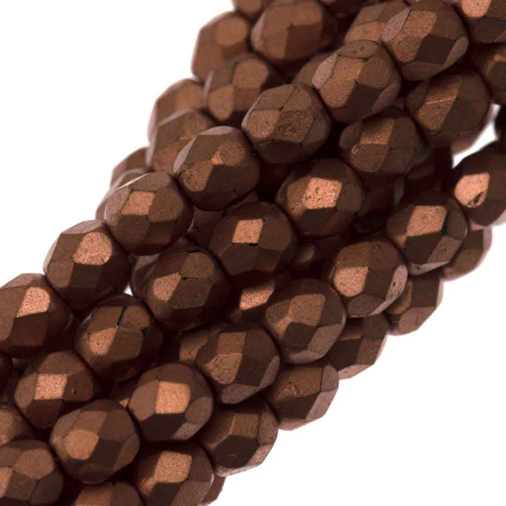 100 Czech Fire Polished 3mm Round Bead Matte Metallic Bronze Copper (01780K)