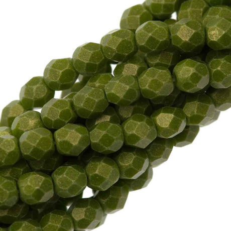 100 Czech Fire Polished 4mm Round Bead Suede Gold Olive (53420MSG)