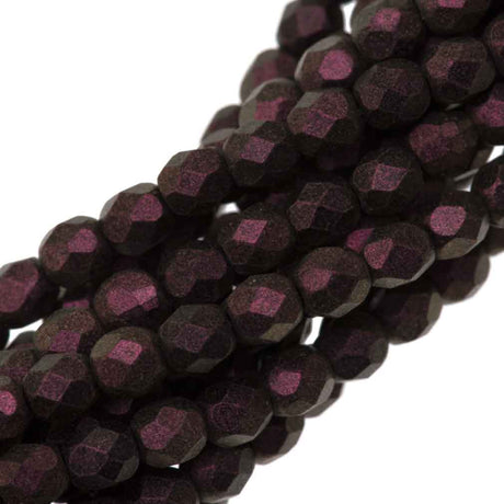 100 Czech Fire Polished 4mm Round Bead Polychrome Pink Olive (94106)