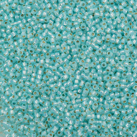 50g Toho Round Seed Bead 11/0 Permanent Finish Silver Lined Milky Light Aqua (2116PF)