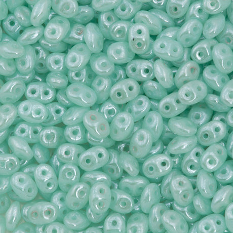 Super Duo 2x5mm Two Hole Beads Milky Peridot White Luster 22g Tube (61100WL)