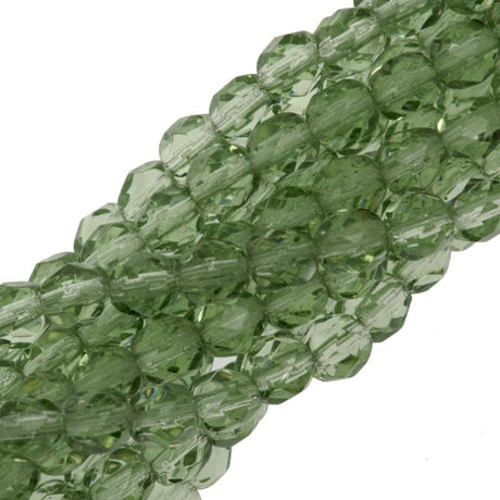 100 Czech Fire Polished 4mm Round Bead Light Prairie Green (50560)