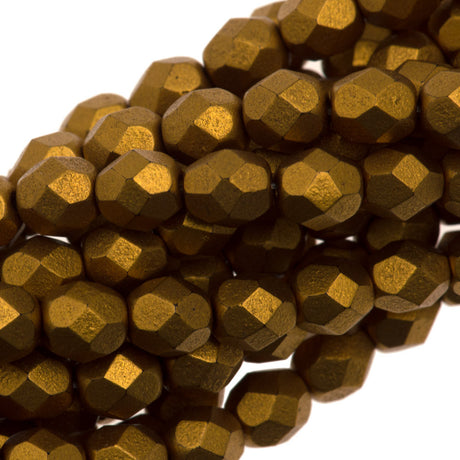 50 Czech Fire Polished 6mm Round Bead Matte Metallic Goldenrod (01730K)