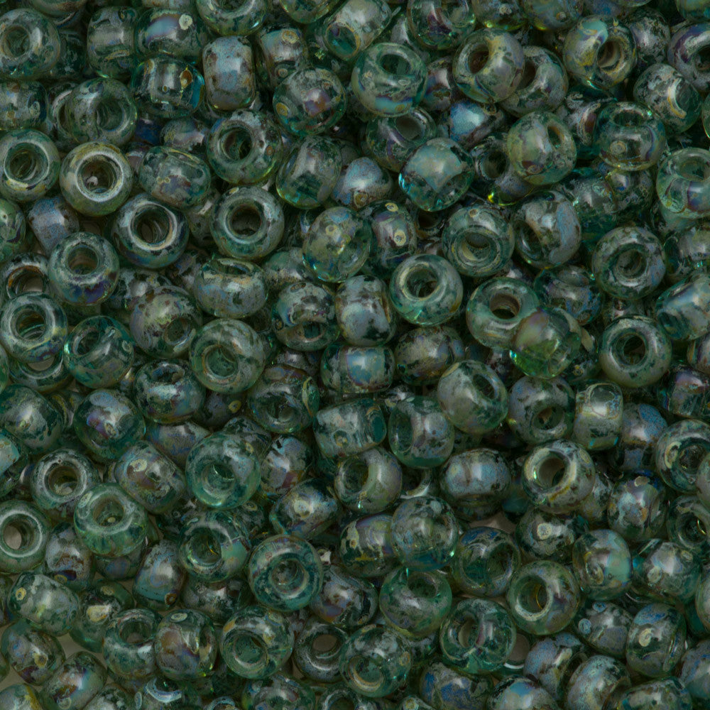 Miyuki Round Seed Bead 6/0 Transparent Olivine Picasso 20g Tube (4506)