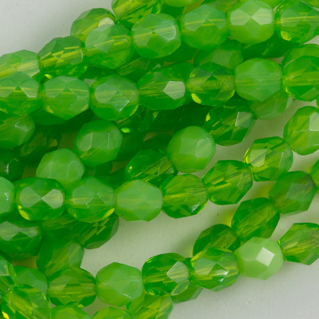 50 Czech Fire Polished 6mm Round Bead Milky Dark Peridot (51010)