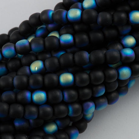 100 Czech 6mm Pressed Glass Round Beads Matte Jet AB (23980MX)