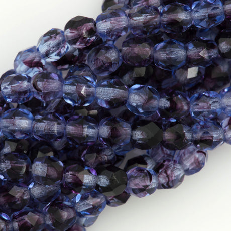 50 Czech Fire Polished 6mm Round Bead Sapphire Tortoise (38036)